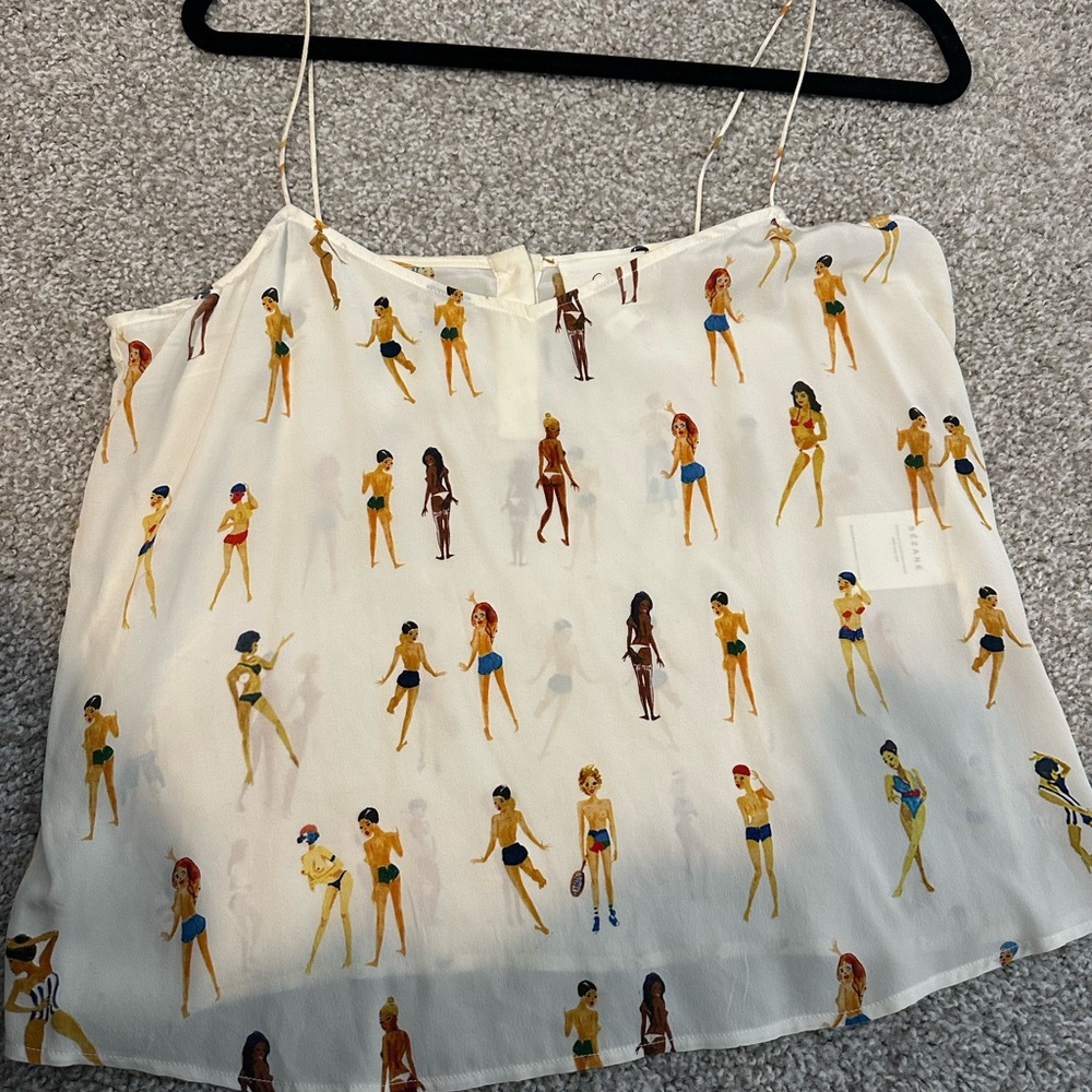 G Kero x Sezane White Silk Camisole with Colorful People Print